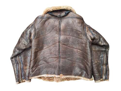 WW2 RAF IRVIN SHEEPSKIN FLYING JACKET - PAINTED SQUADRON BADGE