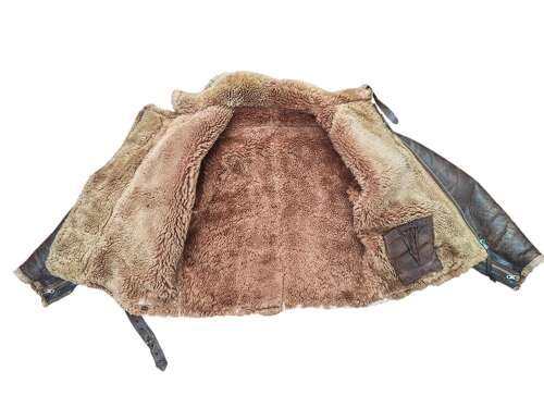 WW2 RAF IRVIN SHEEPSKIN FLYING JACKET - PAINTED SQUADRON BADGE