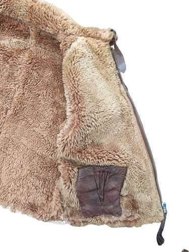 WW2 RAF IRVIN SHEEPSKIN FLYING JACKET - PAINTED SQUADRON BADGE