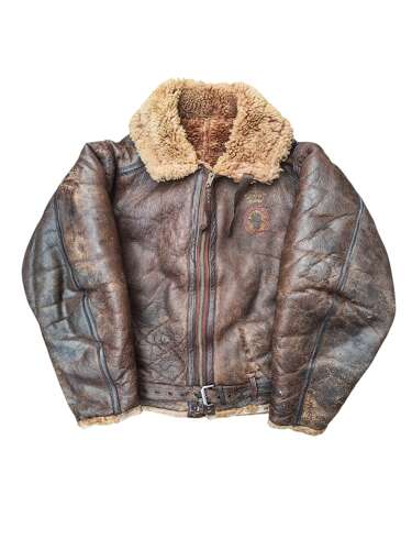 WW2 RAF IRVIN SHEEPSKIN FLYING JACKET - PAINTED SQUADRON BADGE