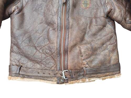 WW2 RAF IRVIN SHEEPSKIN FLYING JACKET - PAINTED SQUADRON BADGE