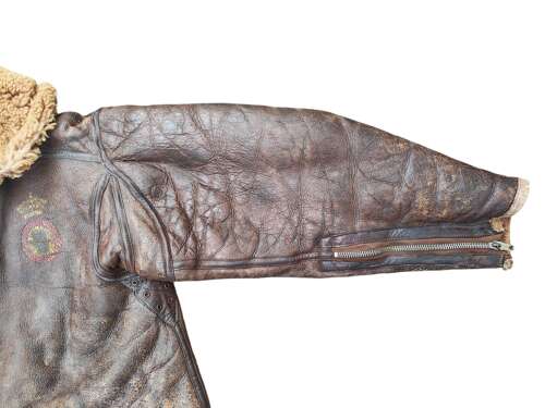 WW2 RAF IRVIN SHEEPSKIN FLYING JACKET - PAINTED SQUADRON BADGE