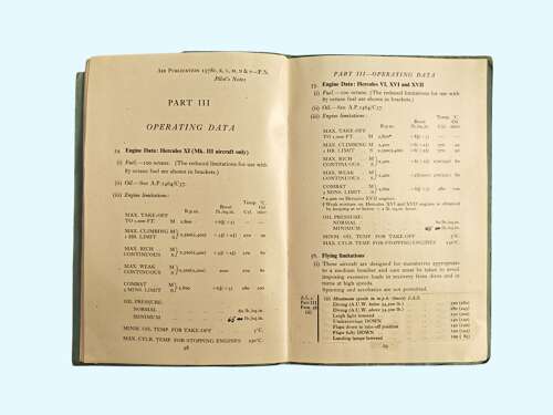 WW2 RAF WELLINGTON III - XVIII PILOT'S NOTES - /44 dated
