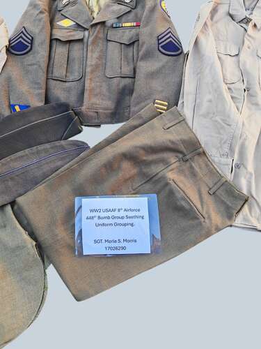 WW2 USAAF 8th AF uniform group - SGT. Merle S. Morris - 448th BG Seething