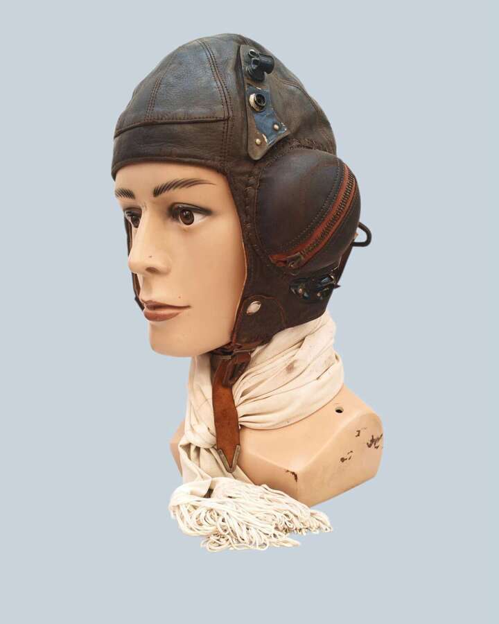 WW2 RAF B-type flying helmet & MKIV goggle plates - Maker "B.Sterling & Co" - Sz.1 - 1939