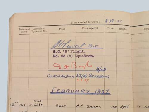 1930s/WW2 RAF Pilot's Flying Log book - Squadron Leader A.W. Vincent - 83 squadron
